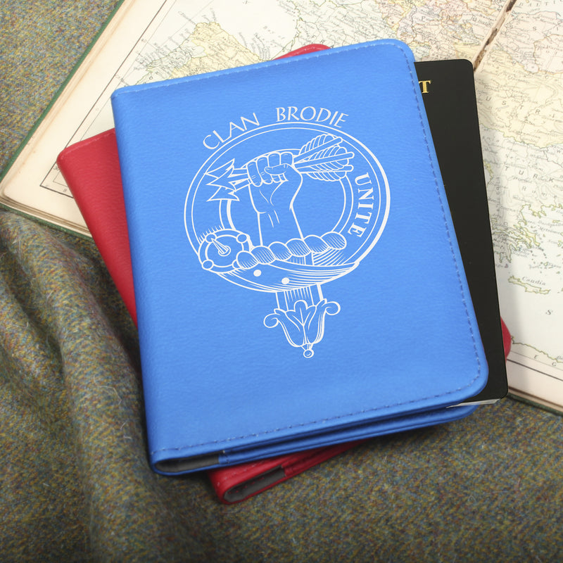 Brodie Clan Crest Leather Passport Cover
