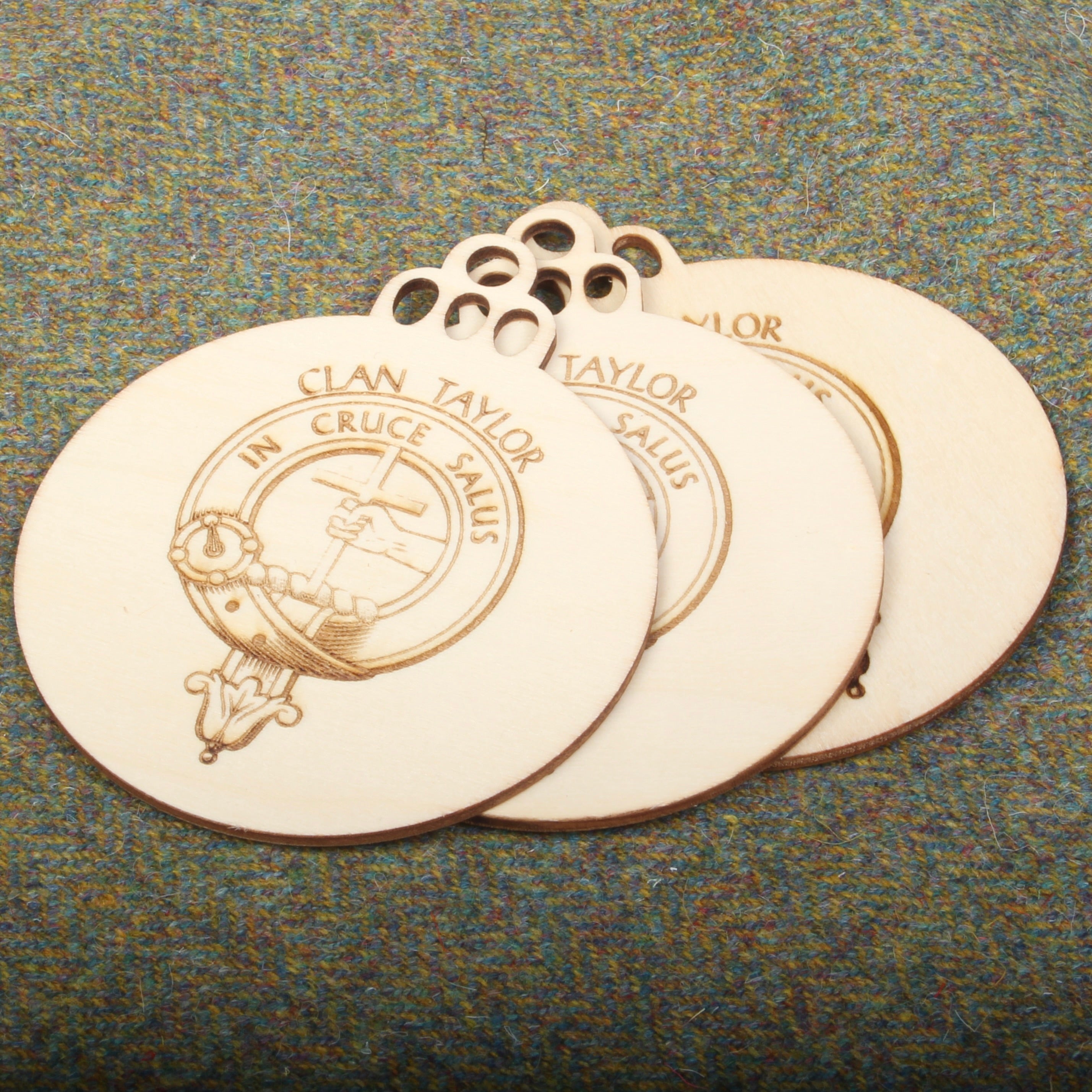 Taylor Clan Crest Woodcraft Christmas Ornaments 3 Pack