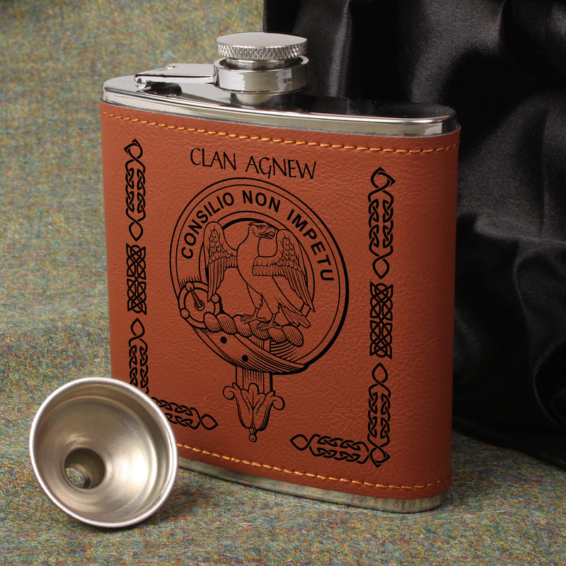 Agnew Clan Crest PU Leather Covered Hip Flask