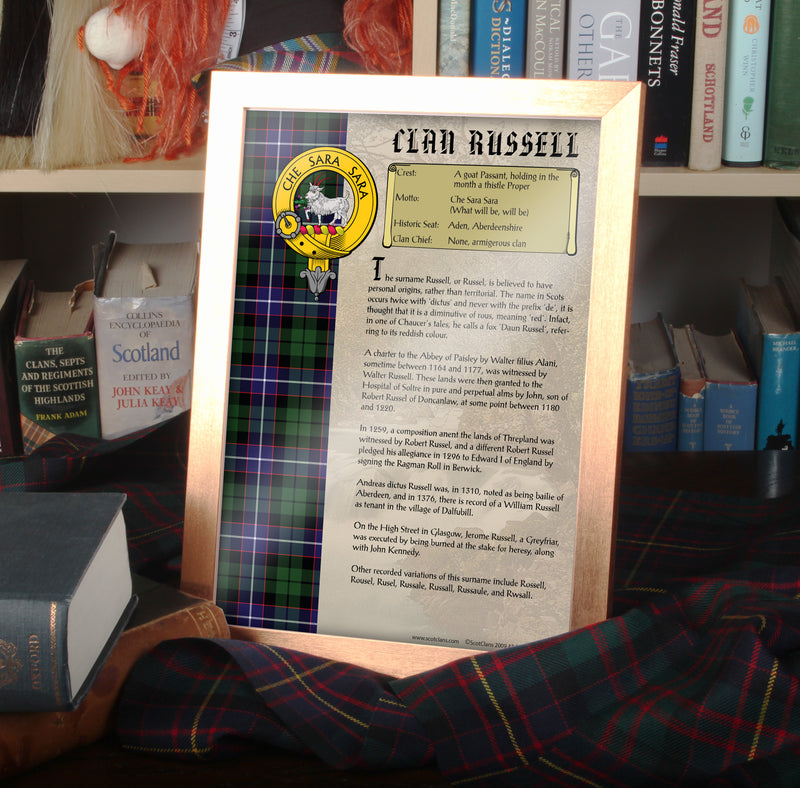 Russell Clan History Print - Choose Framed or Unframed