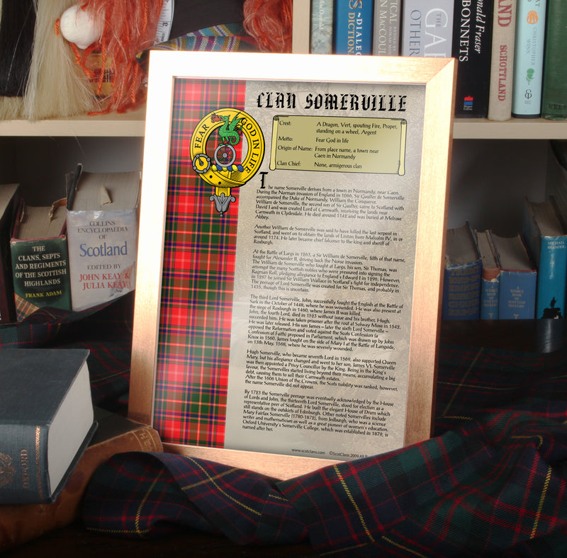 Somerville Clan History Print - Choose Framed or Unframed
