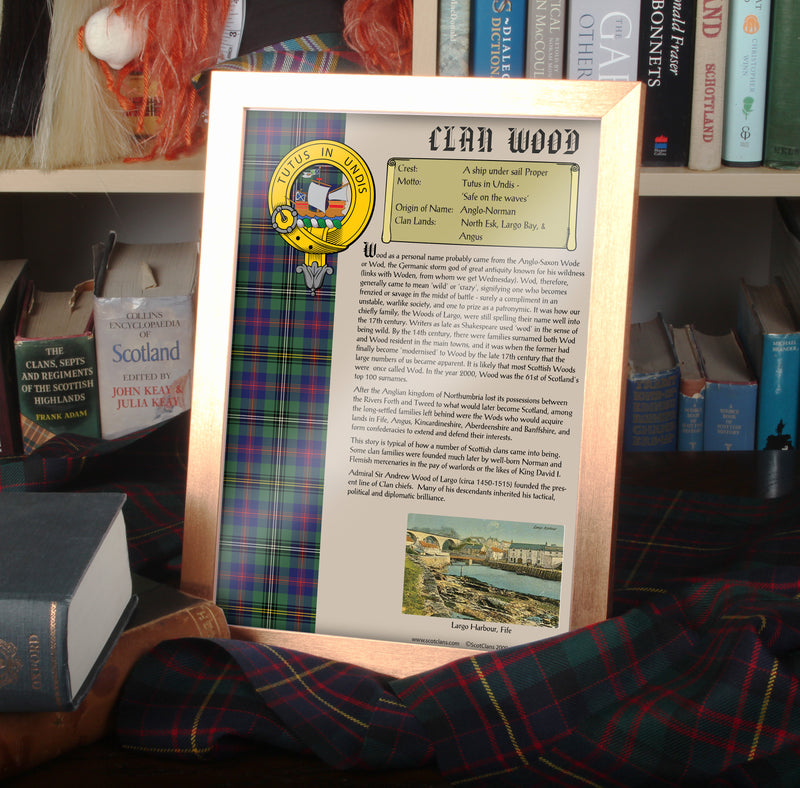 Wood Clan History Print - Choose Framed or Unframed