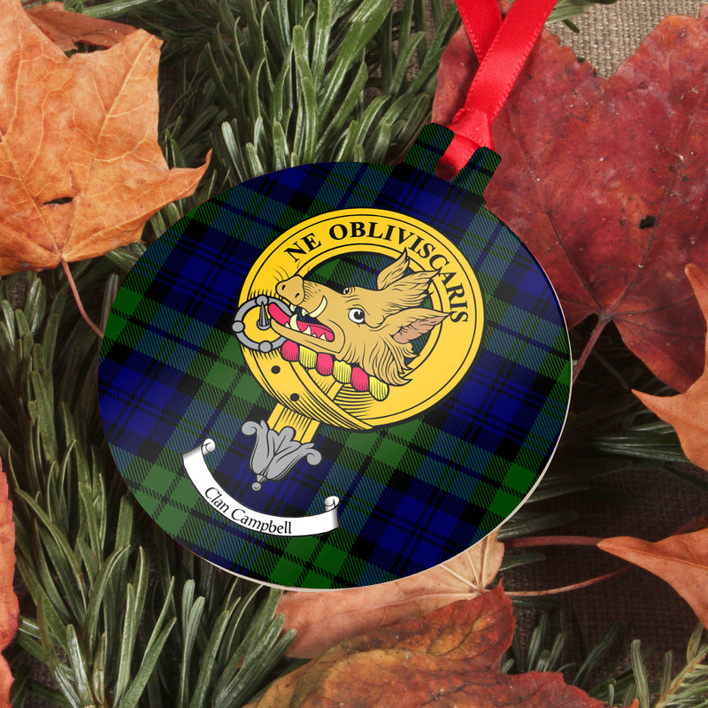 Campbell Clan Crest and Tartan Metal Christmas Ornament - 6 Styles Available
