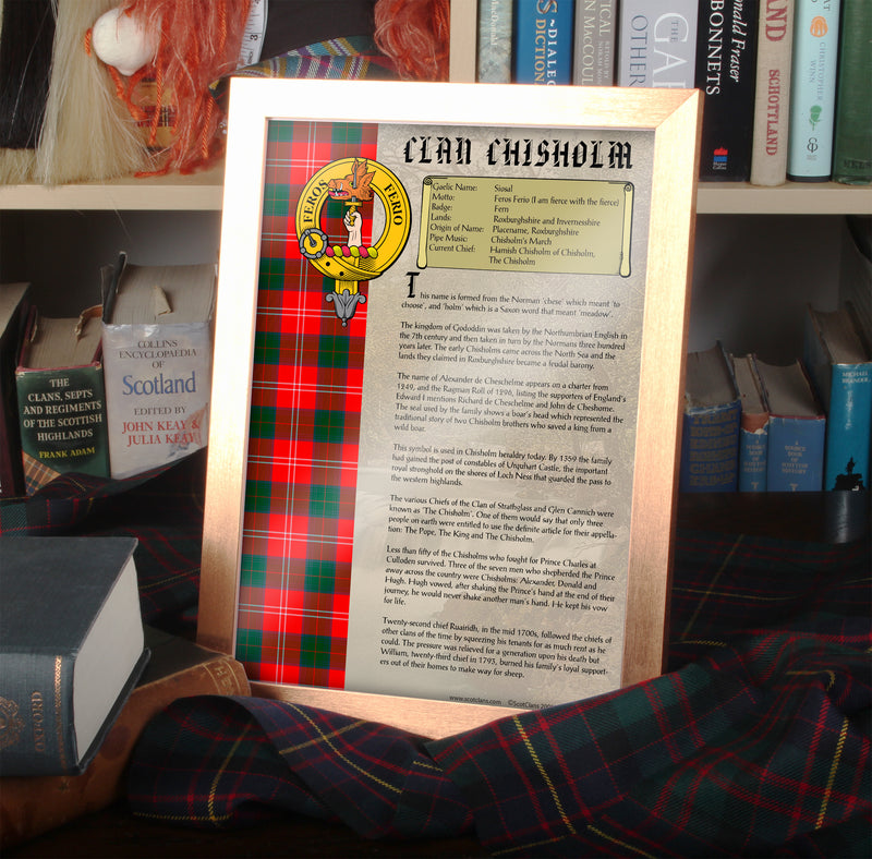 Chisholm Clan History Print - Choose Framed or Unframed