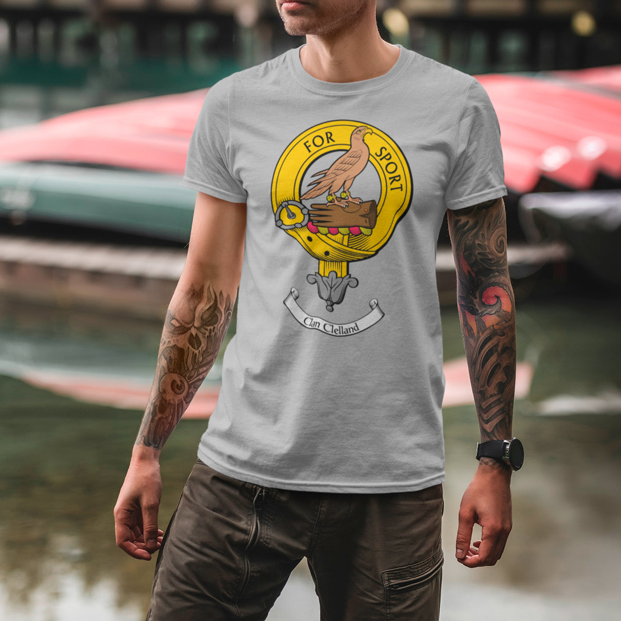 Clelland Tartan Crest 2D T-shirt - Alba Skull Style
