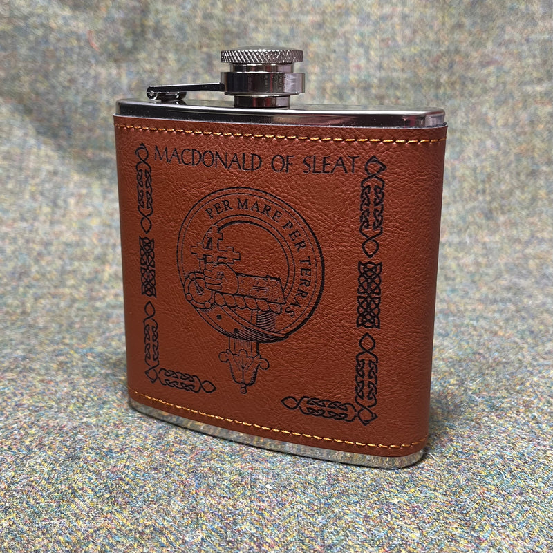 MacDonald of Sleat Clan Crest PU Leather Covered Hip Flask