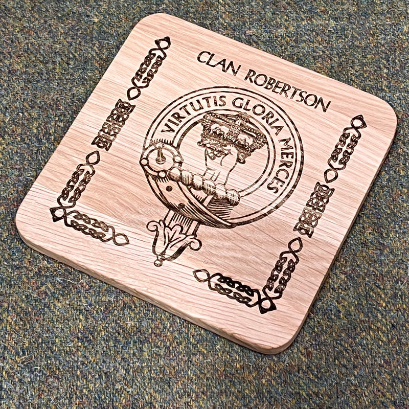 Robertson Clan Crest Oak Coaster
