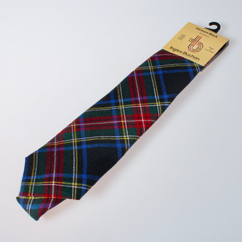 Pure Wool Tie in Stewart Black Tartan