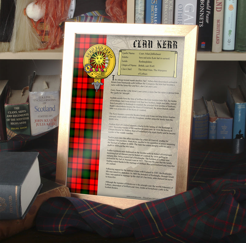 Kerr Clan History Print - Choose Framed or Unframed