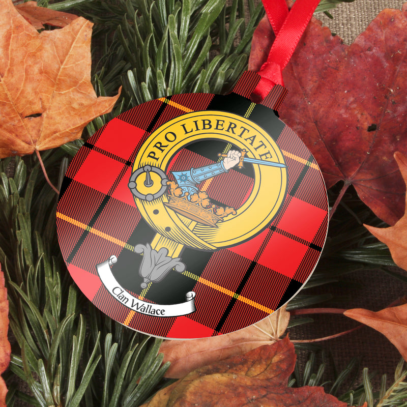 Wallace Clan Crest and Tartan Metal Christmas Ornament - 6 Styles Available
