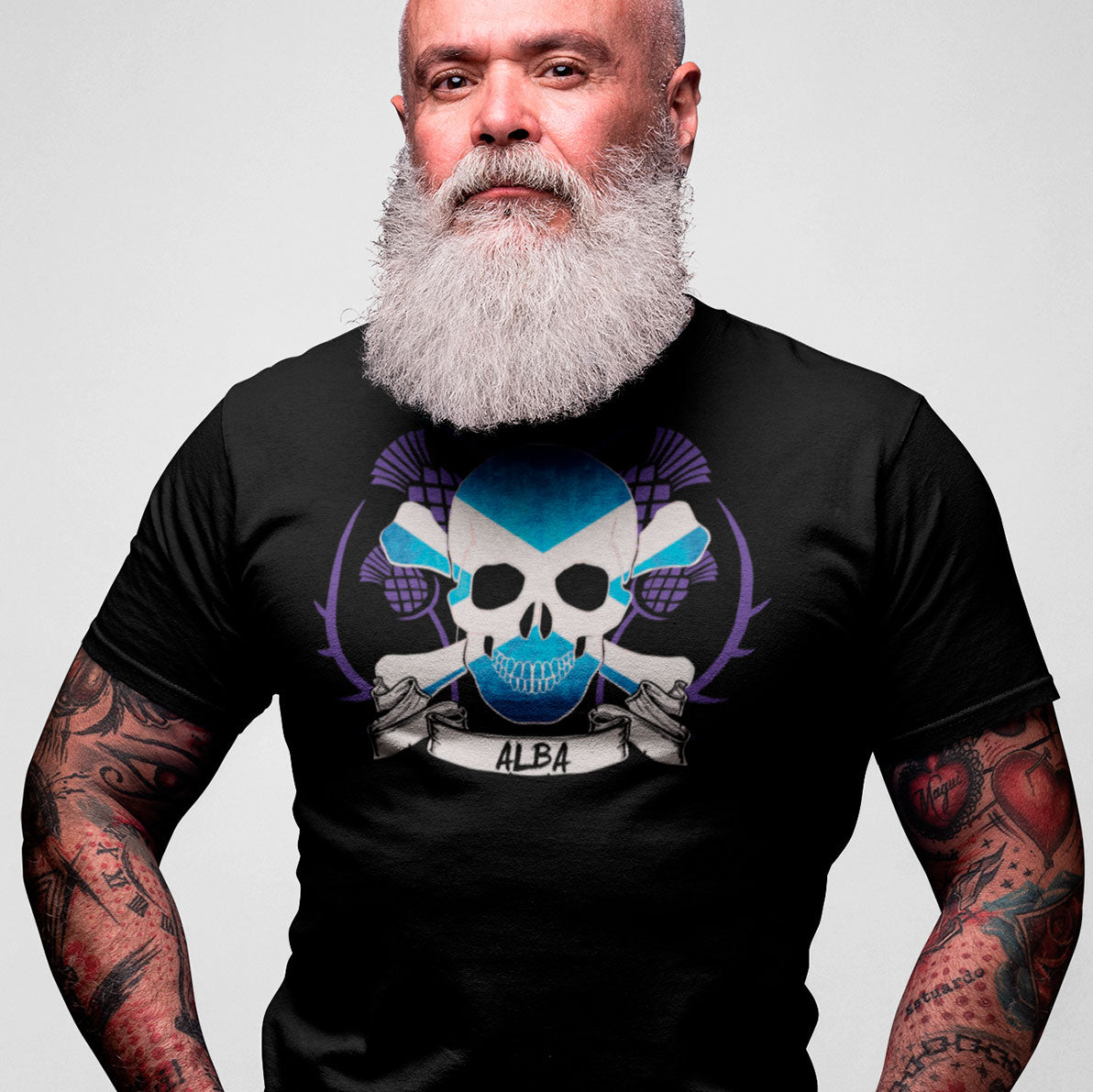 Scott Modern Tartan Crest 2D T-shirt - Alba Skull Style