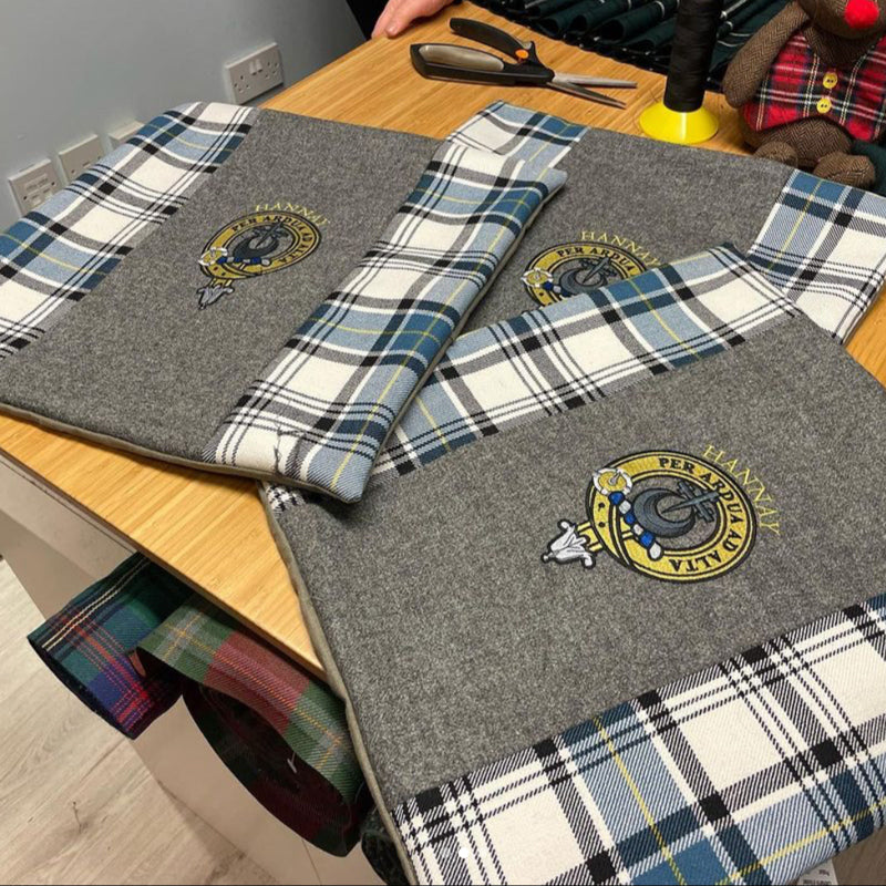 3 x Embroidered Clan Crest Cushion Covers in Hannay