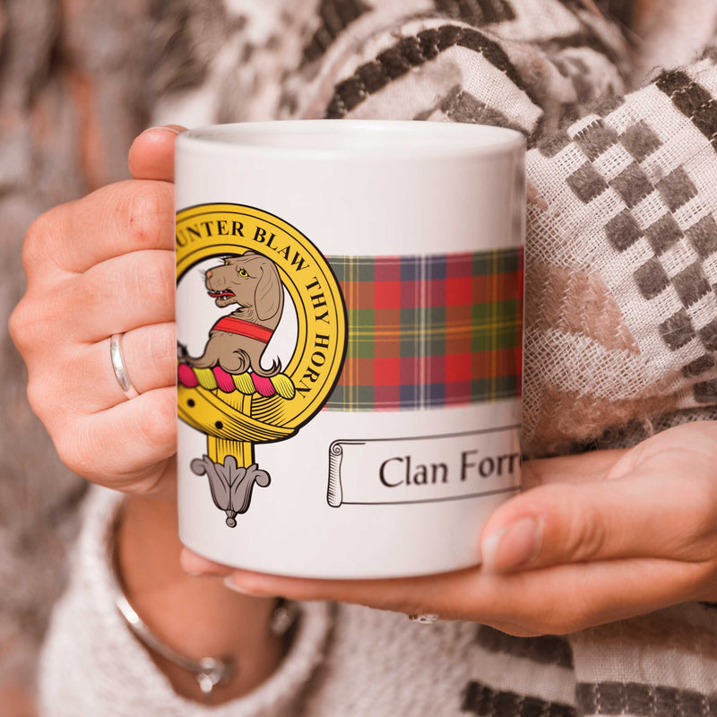 Forrester Clan Crest and Tartan Mug