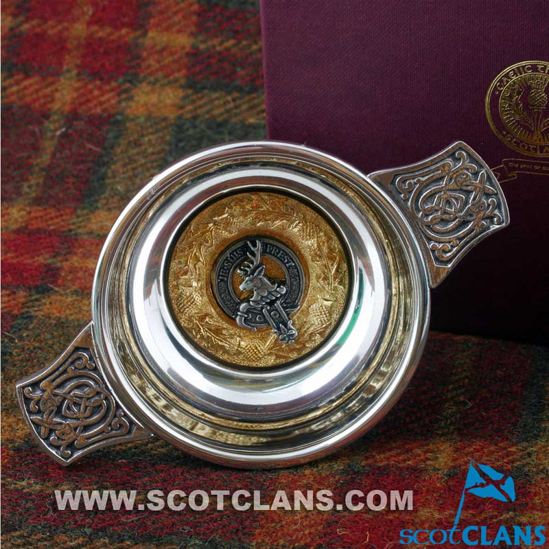 Fraser of Lovat Clan Crest Quaich with Gold Trim