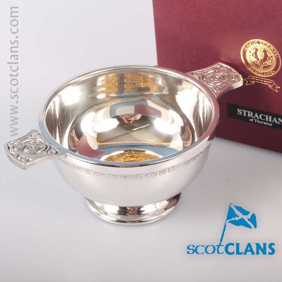 Strachan Clan Crest Quaich with Gold Trim