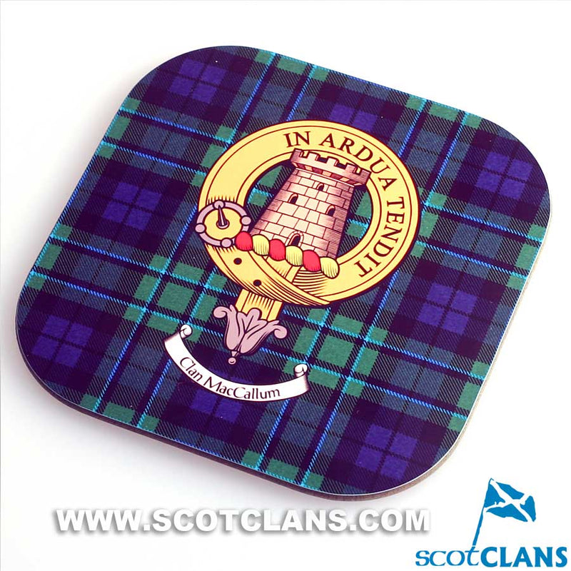 MacCallum Clan Crest and Tartan Wooden Coaster 4 Pack