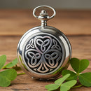 Elegant Shamrock Quartz Pocket Watch displayed in a stylish black presentation box by The Sgian Dubh Co.