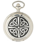 Celtic Quartz Pocket Watch displayed elegantly with chain in a presentation box by The Sgian Dubh Co.