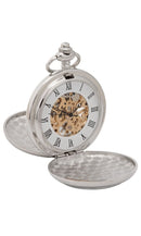 Shamrock Mechanical Pocket Watch with a sleek, elegant design, showcasing the 17 jewel full hunter features, perfect for enhancing any kilt or dress outfit.