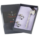 Axe and Shield Kilt Pin & Cufflink Set beautifully displayed in a black presentation box from The Sgian Dubh Co, perfect for gifting.