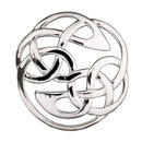 Lindisfarne Plaid Brooch displayed on a kilt outfit, showcasing its unique plaid design and 3-inch diameter.
