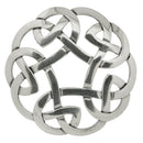 Celtic Interlace Plaid Brooch made of polished cast pewter, featuring intricate knotwork design, 3-inch diameter, symbolizing the ups and downs of life.