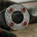 Dancers Celtic Plaid Brooch beautifully crafted in high-quality pewter with intricate thistle detailing and colorful stone.