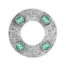 Dancers Celtic Plaid Brooch displayed in an elegant setting, highlighting its beautiful plaid pattern.