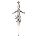 Claidhmhor with Lion Kilt Pin displayed against a textured background, showcasing its intricate design and craftsmanship by Art Pewter. Perfect accessory for any kilt outfit.