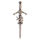 Claidhmhor with Lion Kilt Pin, featuring a detailed lion design, measuring 1.5 inches by 3.75 inches, perfect for enhancing Scottish heritage outfits.