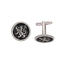 Stylish Lion Rampant Cufflinks in polished finish with black enameling design available from Art Pewter.