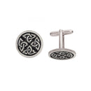 Celtic Saltire Cufflinks featuring a polished finish with black enameling for accentuated design, 2cm in diameter.