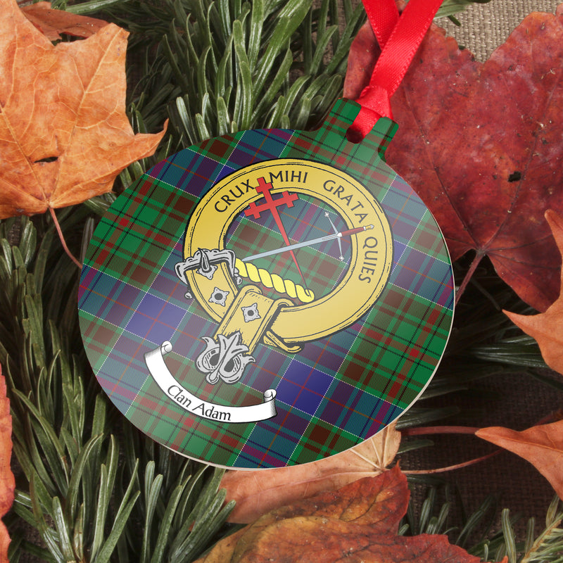 Adam Clan Crest and Tartan Metal Christmas Ornament - 6 Styles Available