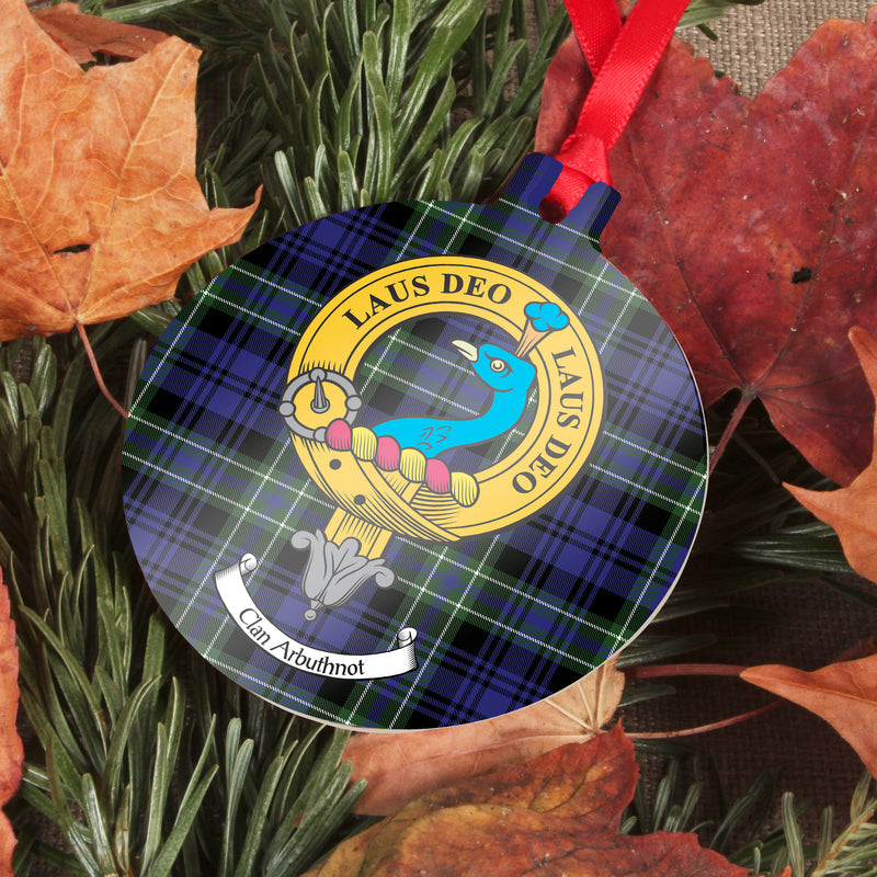 Arbuthnot  Clan Crest and Tartan Metal Christmas Ornament - 6 Styles Available
