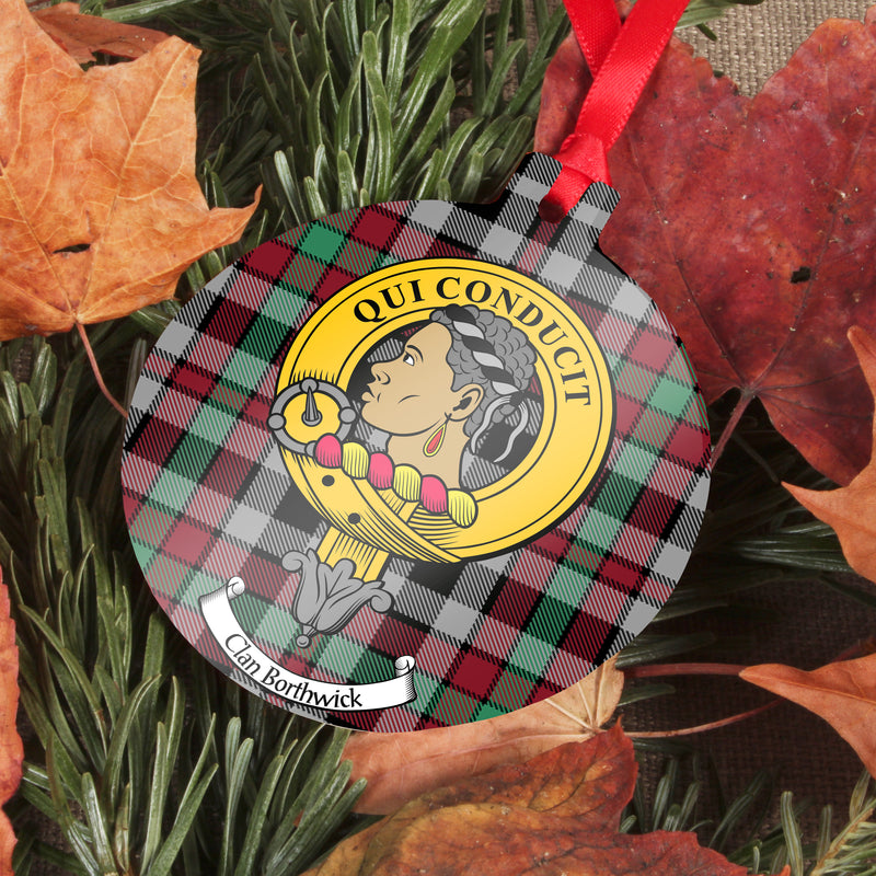 Borthwick Clan Crest and Tartan Metal Christmas Ornament - 6 Styles Available