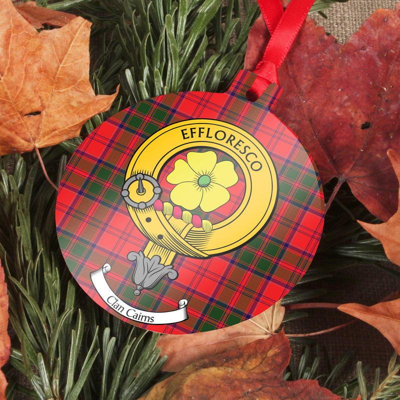 Cairns Clan Crest and Tartan Metal Christmas Ornament - 6 Styles Avail