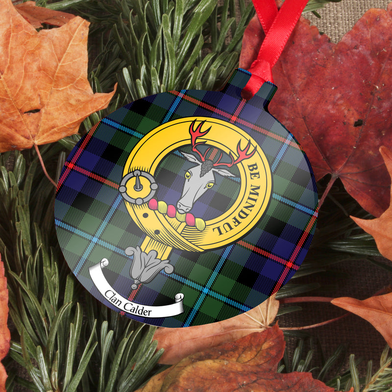 Calder Clan Crest and Tartan Metal Christmas Ornament - 6 Styles Available