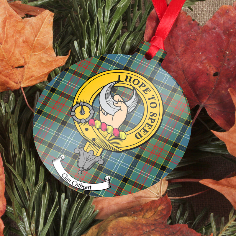 Cathcart Clan Crest and Tartan Metal Christmas Ornament - 6 Styles Available