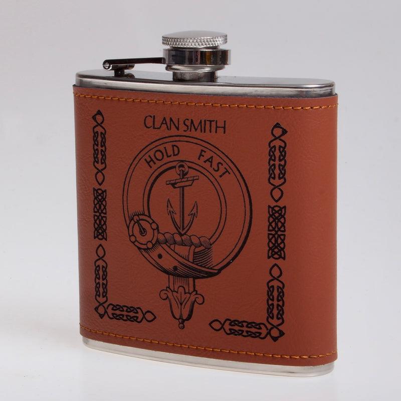 Smith Clan Crest PU Leather Covered Hip Flask