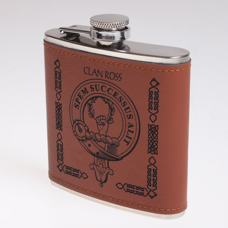 Ross Clan Crest PU Leather Covered Hip Flask