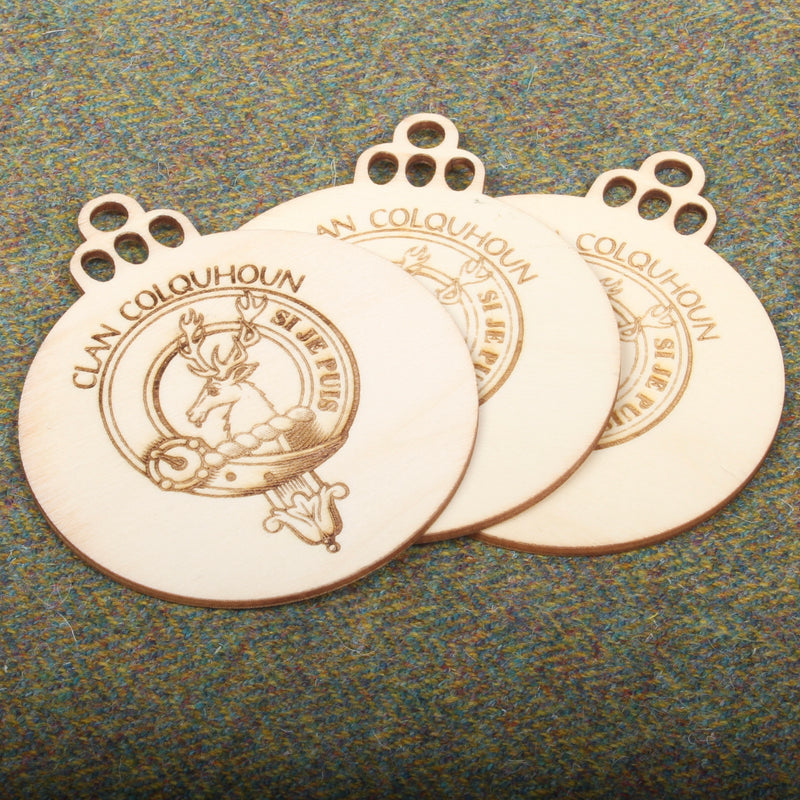 Colquhoun Clan Crest Woodcraft Christmas Ornaments - 3 Pack