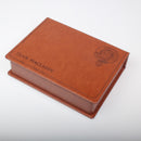 MacLaren Clan Crest Hip Flask Gift Set - Boxed featuring a sleek design with a tan brown PU leather cover, personalized engraved clan crest, two stainless steel cups, and a pouring funnel for on-the-go enjoyment.