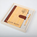 Clan Crest Luxury Bamboo Covered Notebook Boxed Set featuring a classy bamboo and leather design with a laser-engraved clan crest.