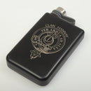 Hannay Clan Crest Black Steel 8oz Trekking Flask showcasing a sleek design, durable stainless steel, and personalized engraving options, ideal for outdoor adventures.