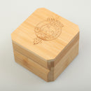 Hunter Clan Crest Wooden Ring Box showcasing intricate laser engraving and natural wood craftsmanship.