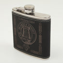 Malcolm Clan Crest Black PU Leather Covered Hip Flask