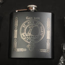 Bain Clan Crest engraved 6oz Matt Black Hip Flask Gift Set with Cups and Funnel