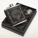 Robertson Clan Crest Black PU Leather Covered Hip Flask
