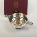 Ross Clan Crest Quaich with Gold Trim showcasing its elegant design and luxurious gold trim, perfect for sharing drinks and celebrating Scottish heritage.