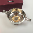 Close-up of the Ross Clan Crest Quaich with Gold Trim highlighting the premium pewter craftsmanship and the officially recognized Scottish clan crest.